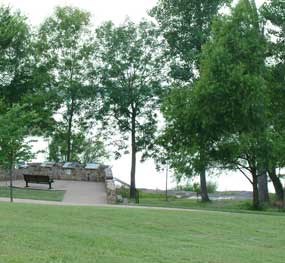 Scenic overlook on Arkansas River with exhibit panels on five southeastern tribes removed on Trail of Tears