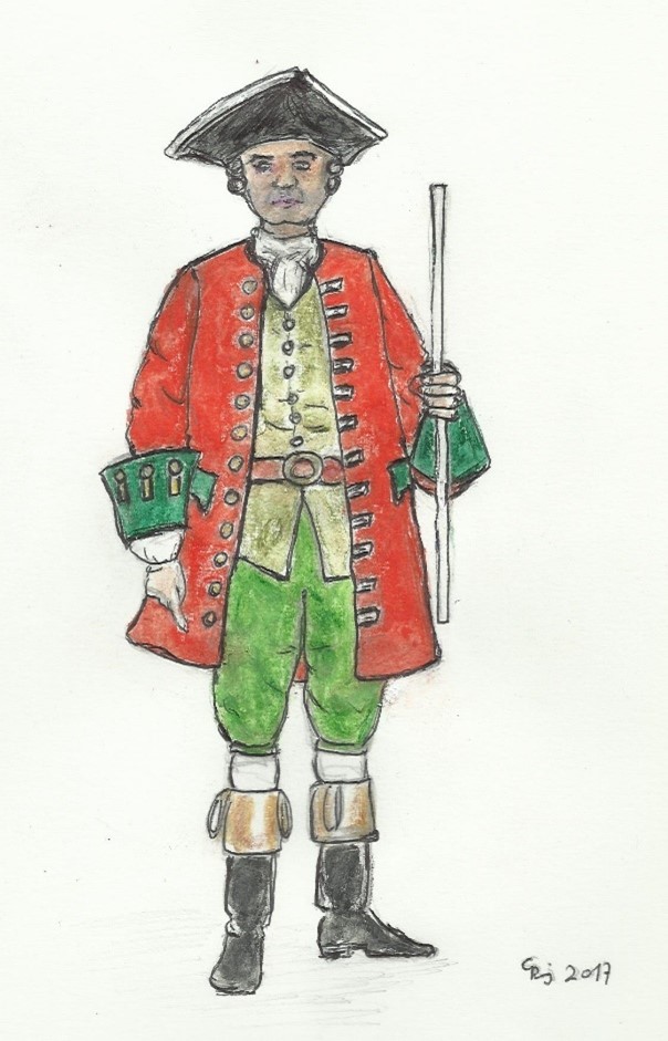 SheriffStaff This modern depiction of a New York Sheriff comes from the description of a French prisoner in 1760. According to the prisoner, a white staff or rod was the only “badge” carried by an English sheriff.