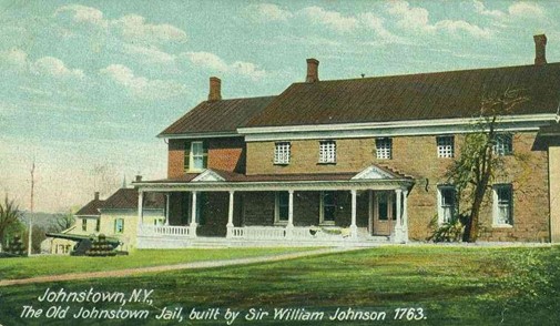 TryonJail The original Tryon County jail built by Sir William Johnson. The 1763 date on the image is incorrect, as Tryon County was not created until 1772. It is made of cut stone with a brick chimney on each end of the building.