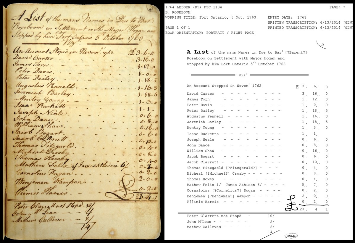 A yellowed handwritten page shown next to a typed transcription of that page. Click on image to download pdf of transcription. A yellowed handwritten page shown next to a typed transcription of that page. Click on image to download pdf of transcription.