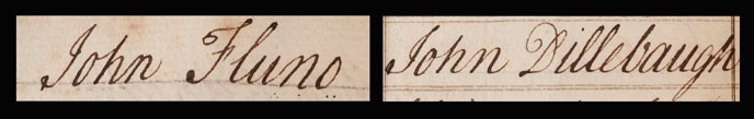 Hand written names of John Fluno and John Dillebaugh