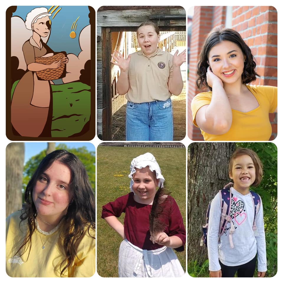 A grid of images of young volunteers at the fort and their work. All are smiling towards the camera.