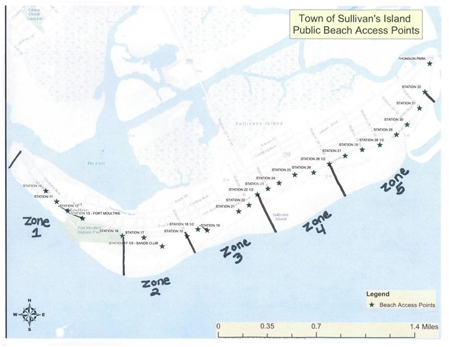 Beach Sweep Zones on Sullivan's Island Map of Sullivan's Island beach divided into zones for volunteers to sweep and clean