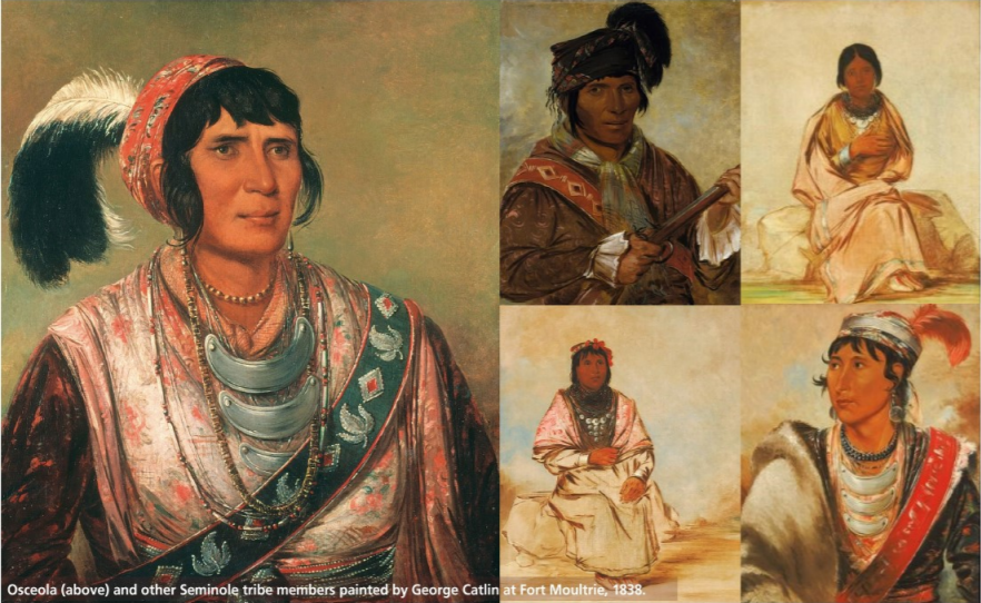Portraits of Osceola and other Seminole tribe members by George Catlin at Fort Moultrie, 1838