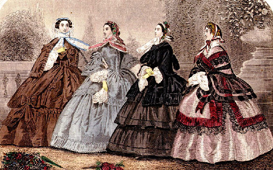 Illustration of four women in period Civil War dresses.