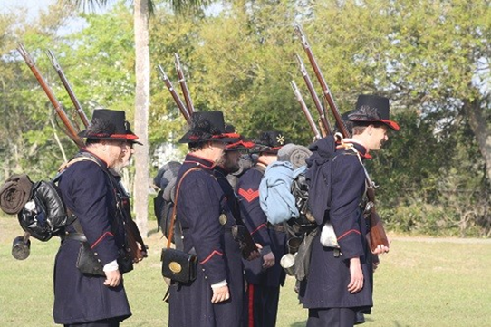 Civil War Living History United States soldiers in formation with rifles and gear