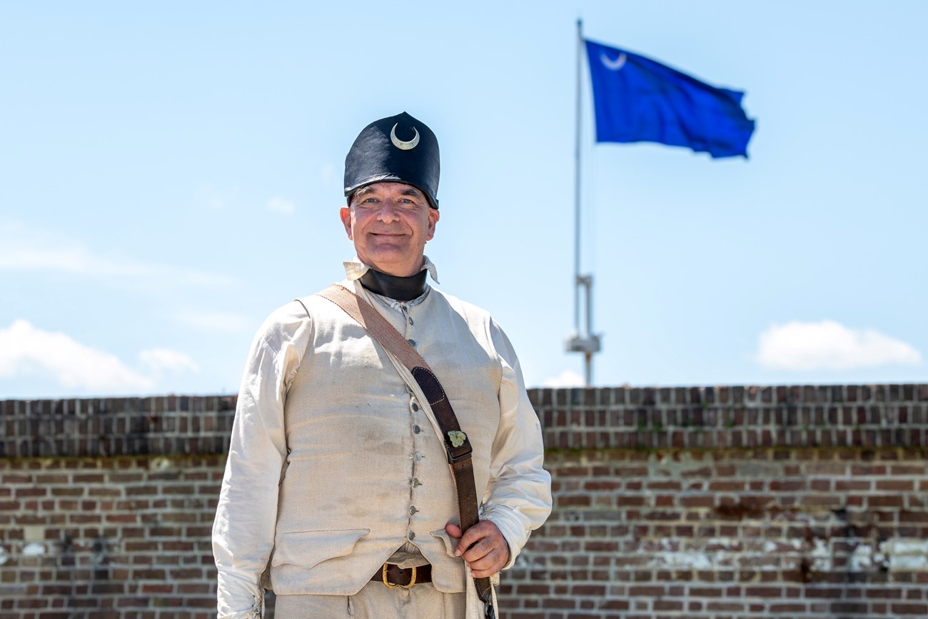 American Revolutionary Living Historian in Front of Fort Moultrie