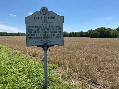 Historic marker on the edge of a field