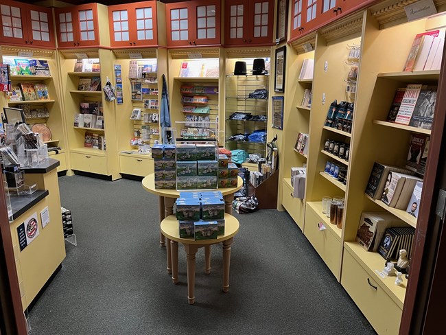 The interior of the Ford's Theatre park store, with books and other items on display for sale.