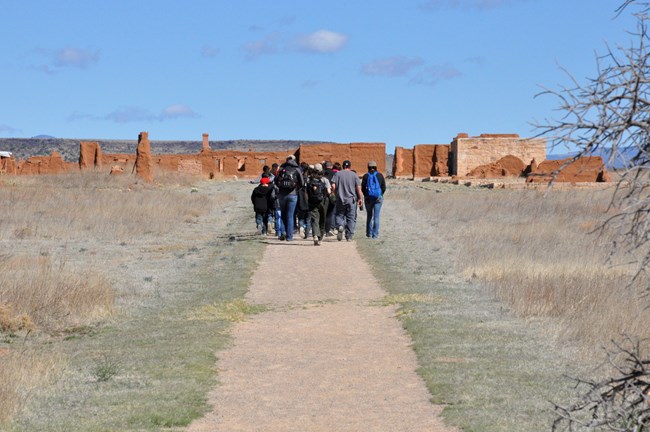Students walking the trails at Fort Union