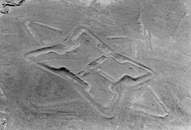 aerial photograph of remaining earthworks of second Fort Union