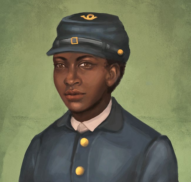 Color drawing of African American in Union Army uniform