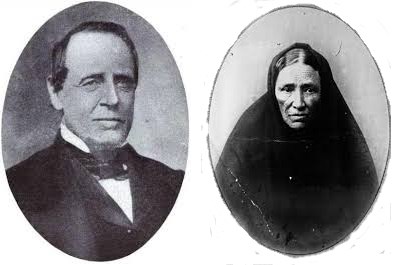 On left, photo of NM Territorial governor Henry Connelly wearing tie and jacket. On right, his wife Dolores.