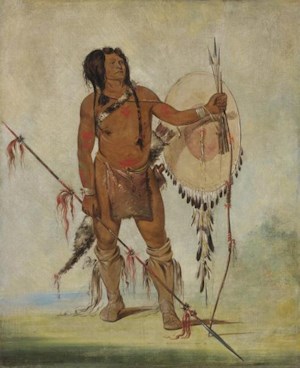 george catlin painting of comanche warrior holding lance