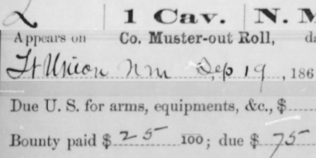 portion of handwritten muster roll for 1st New Mexico Cavalry