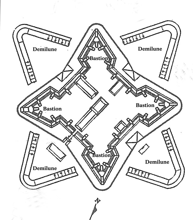 drawing of fort with 8 points
