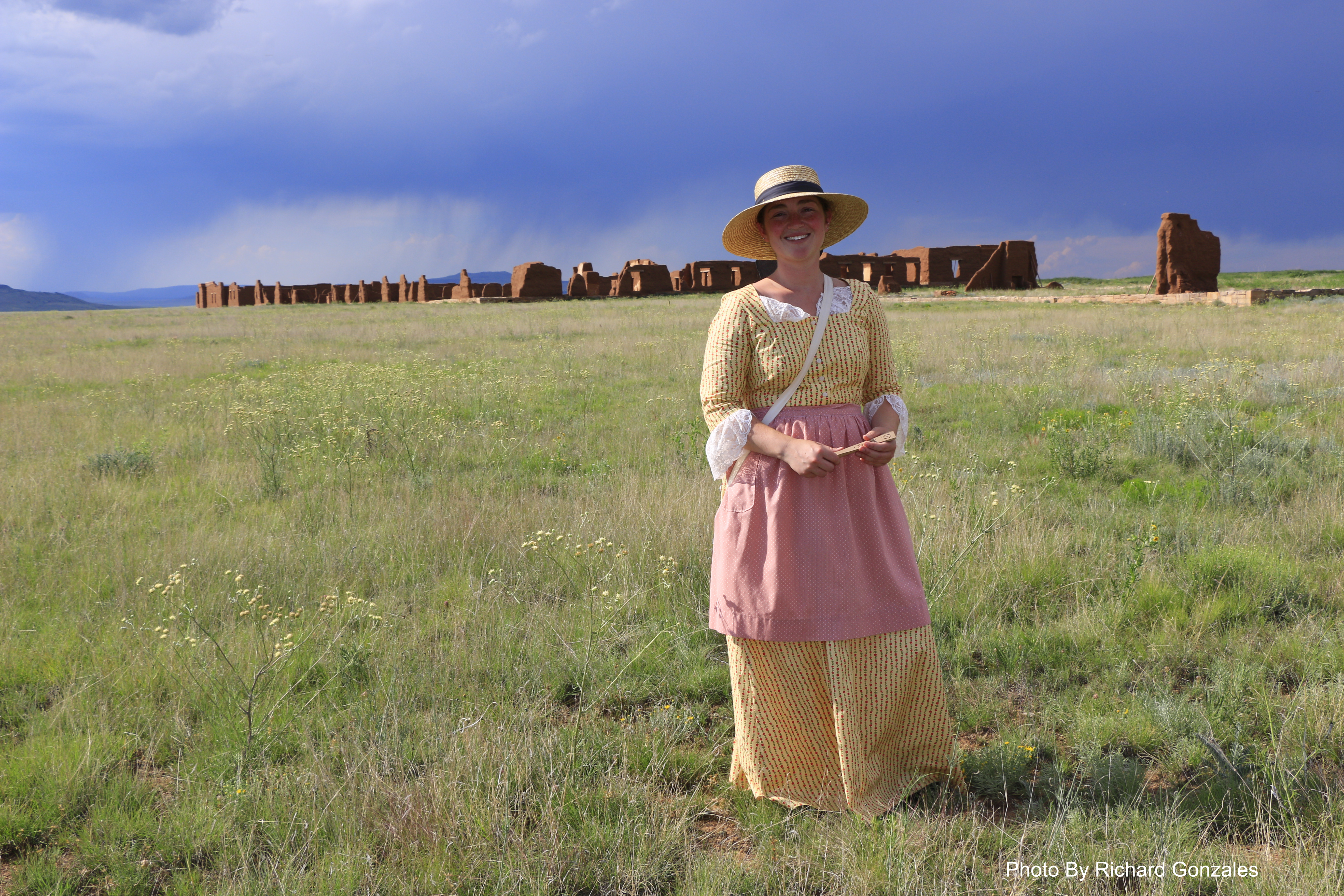 Woman in front of Fort Union