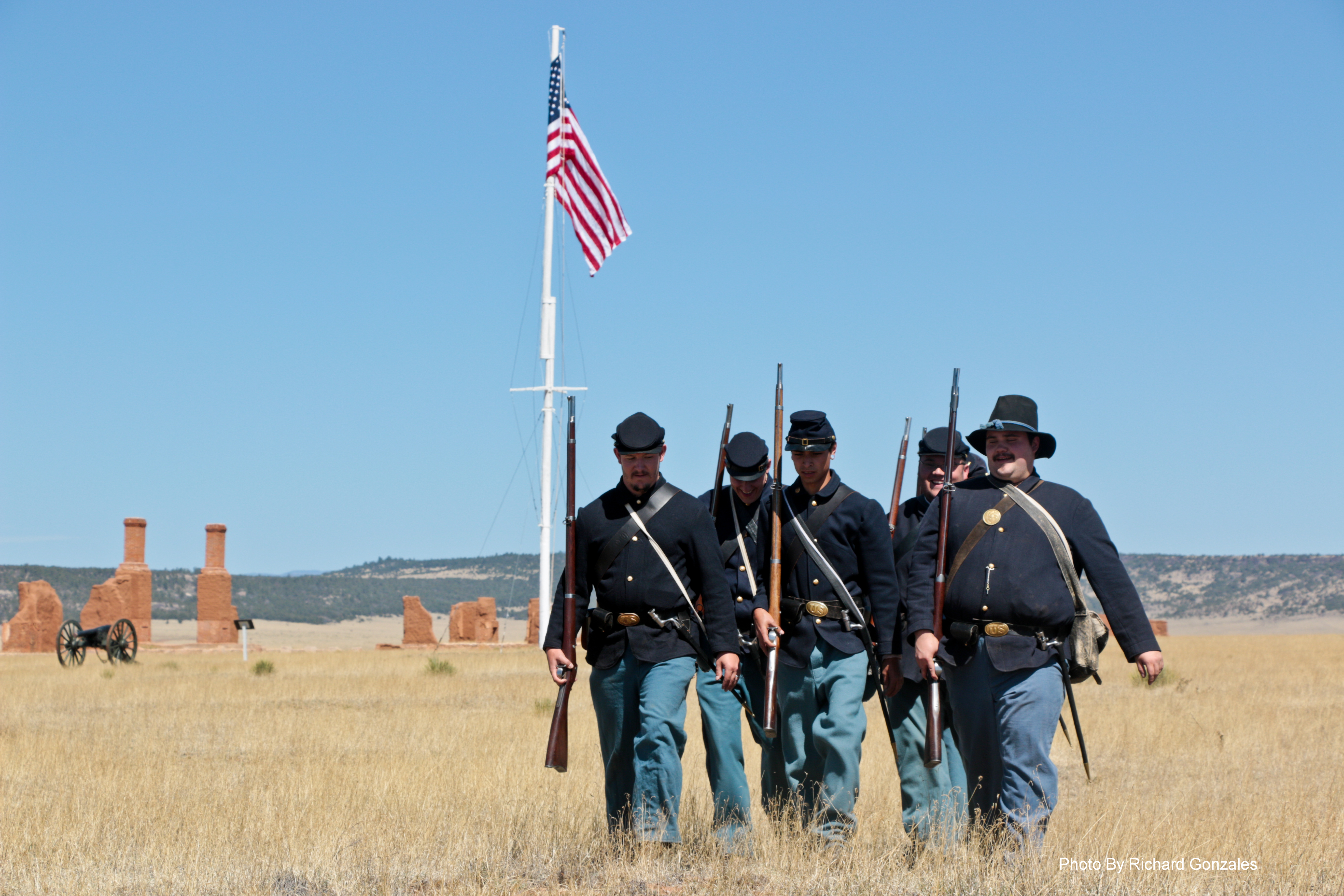 Volunteers marching in formation