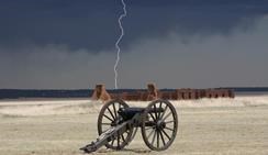 Lightning over adobe remnants