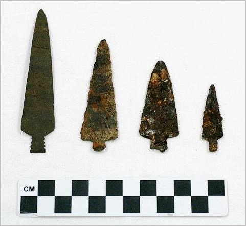 Four metal projectile points found at Fort Union.