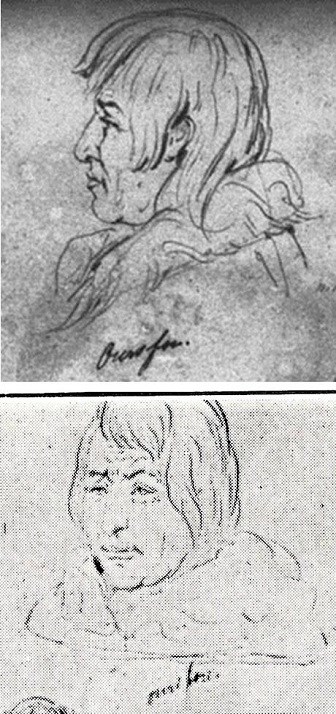Two sketches of Crazy Bear drawn by R.F. Kurz
