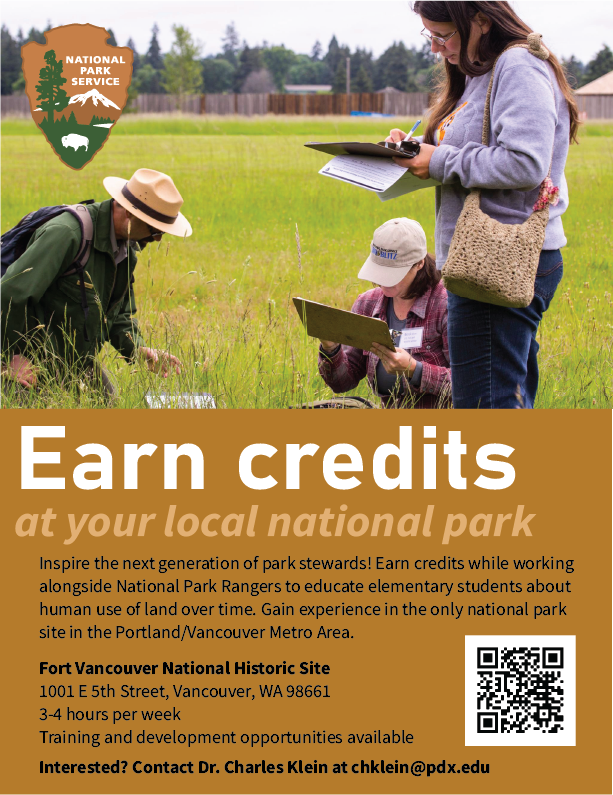 Poster about internships with a park ranger and two adults with clipboards