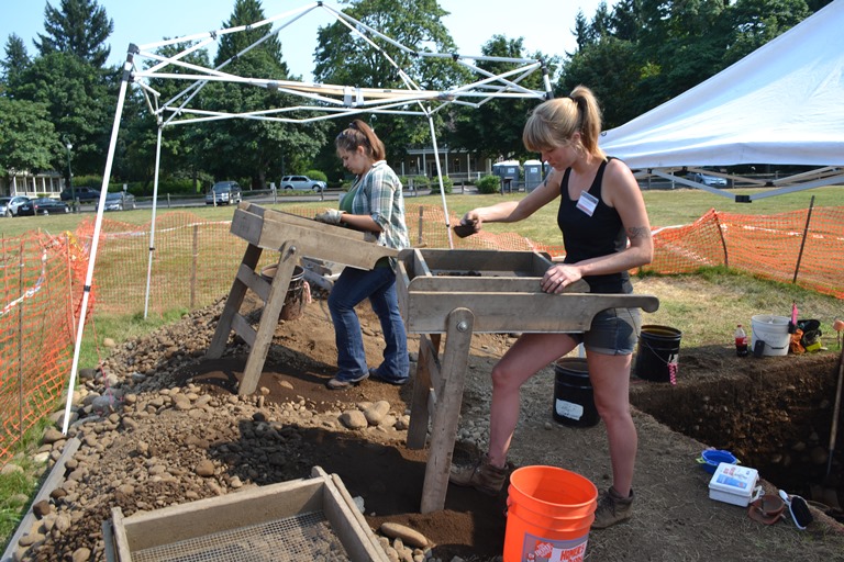 Students of our 2014 Public Archaeology Field School screen for artifacts at Fort Vancouver NHS