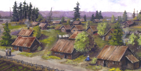 Artisit's representation of the Village. Artisit's representation of the Village.