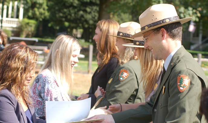 National Park Service staff welcome new citizens as part of the 2011 Citizenship Ceremony at Fort Vancouver National Historic Site