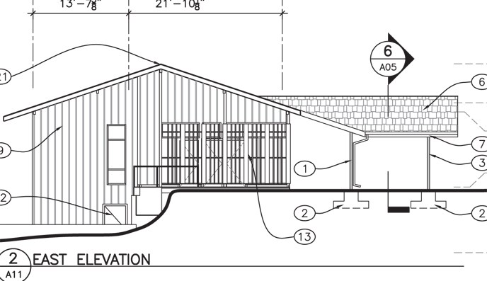 Blueprint image of future view of visitor center from the east.