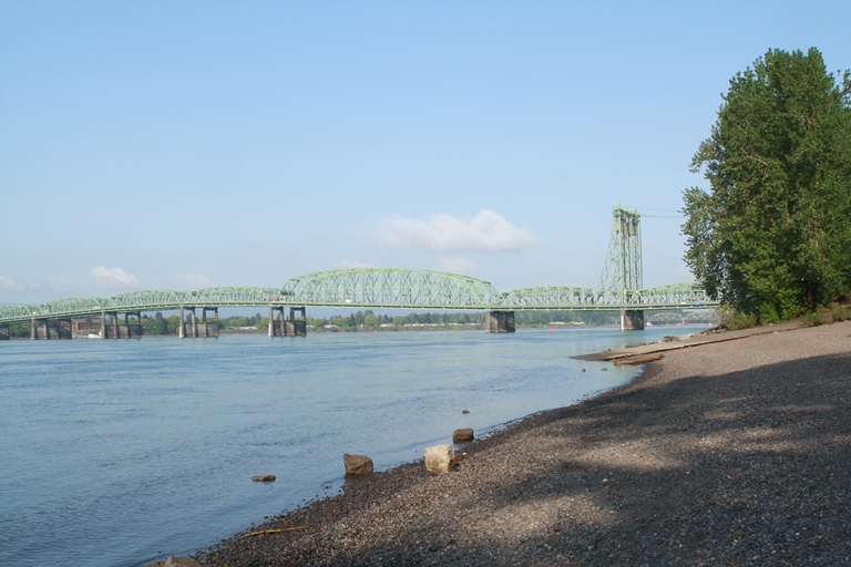 Columbia River waterfront with I-5 bridge in background