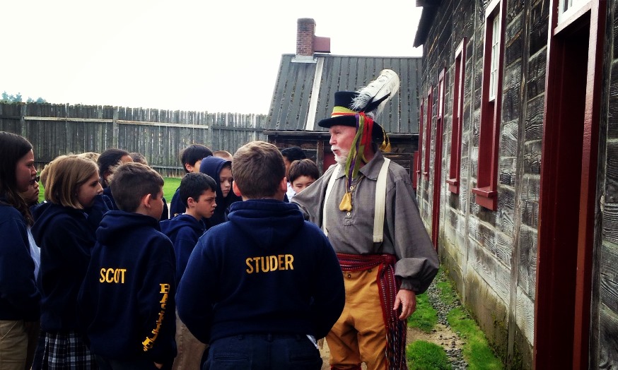 Field trip students at the reconstructed Fort Vancouver