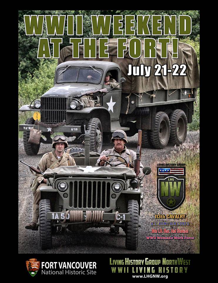 Poster showing World War II reenactors riding in jeeps.