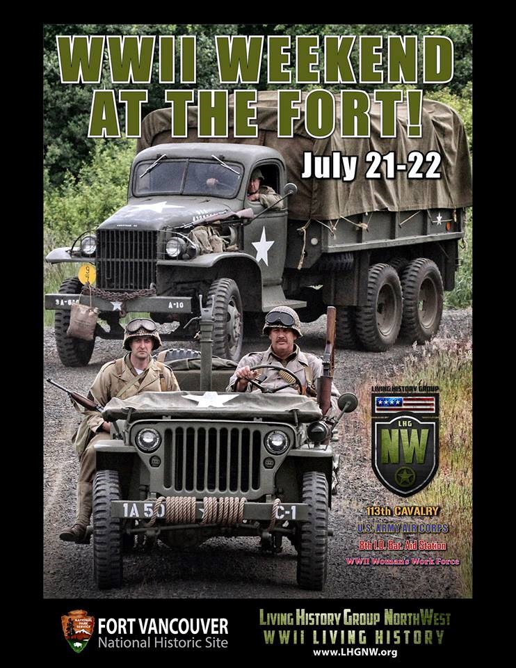 Poster showing World War II reenactors riding in jeeps.