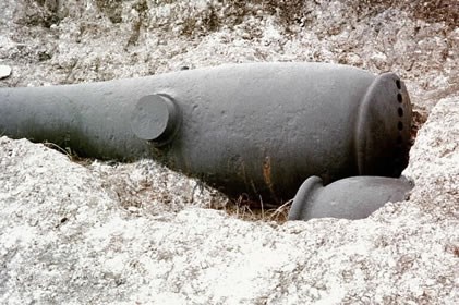 Photo of a Rodman cannon lying on the ground