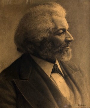 A charcoal drawing of Frederick Douglass