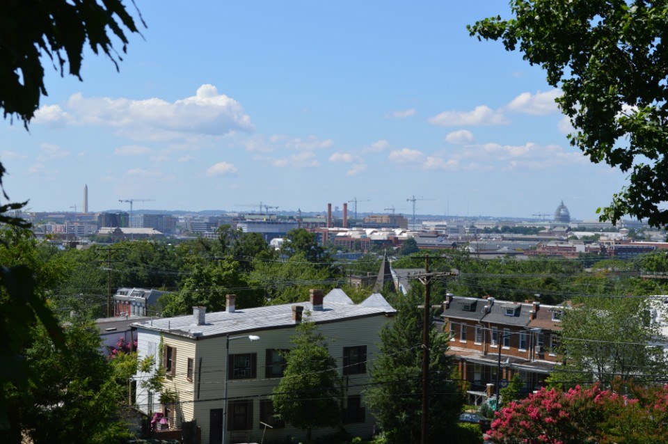 A view of downtown Washington, D.C., including the Washington Monument and U.S. Capitol