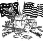 Line drawing with items from Whiskey Rebellion