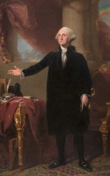 President  Washington stands next to a table