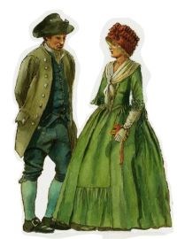 A man and woman in clothing from the 1700s