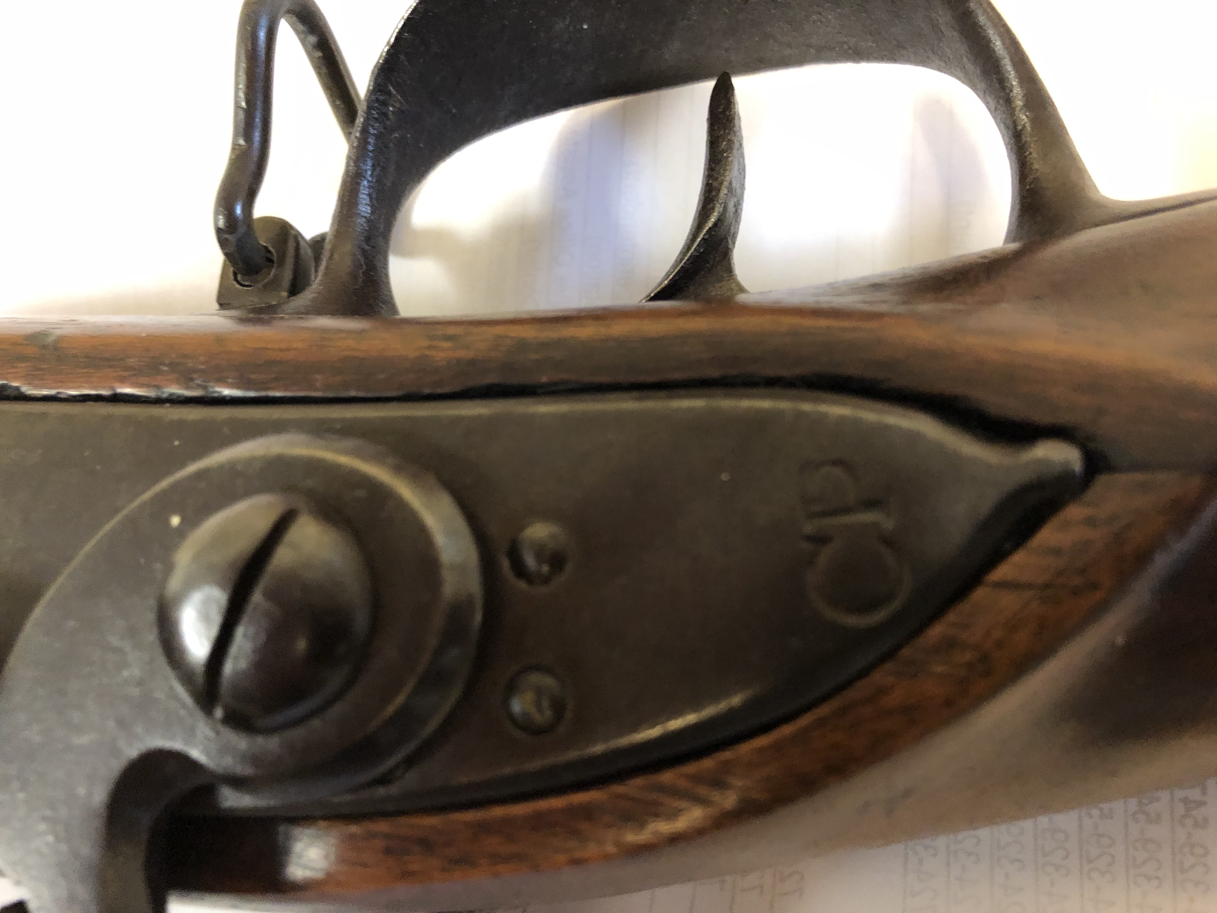 Lock of Albert Gallatin & Company Musket. The CP stamp indicates the piece was produced for the Commonwealth of Pennsylvania