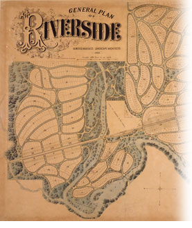 An 1869 plan of Riverside, a suburb of Chicago. See caption. 