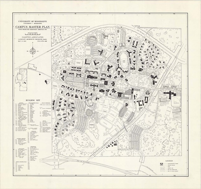 University of Mississippi black and white campus map