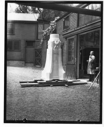 Model of the base of a flagpole for Fort Tryon Park outside Fairsted model shop.