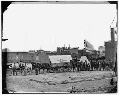 United States Sanitary Commission wagon and workers United States Sanitary Commission wagon and workers