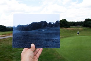 A "photo in a photo" of School Master Hill in Franklin Park