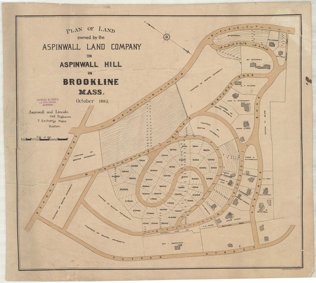 Map of community with curving roads and large lots for homes.