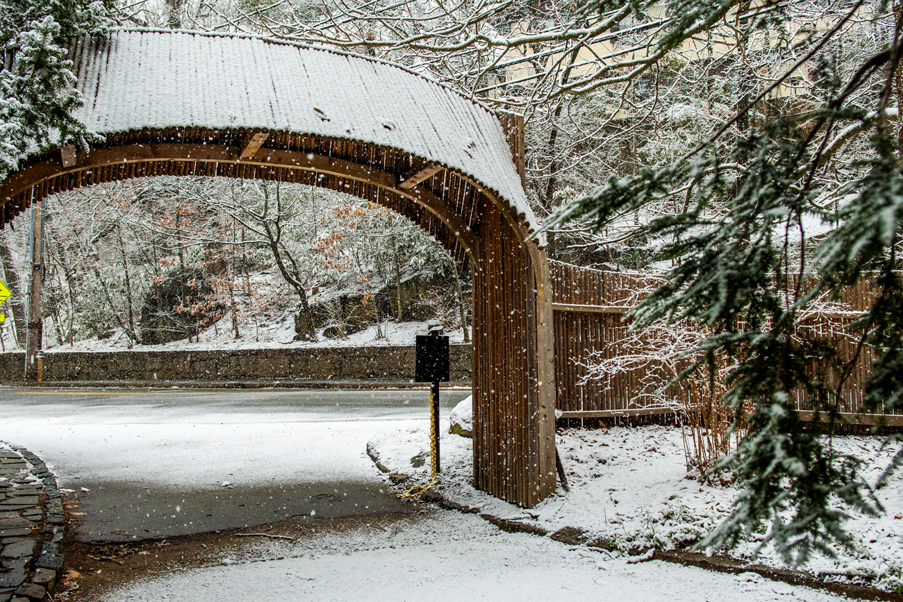 Snow covered entrance
