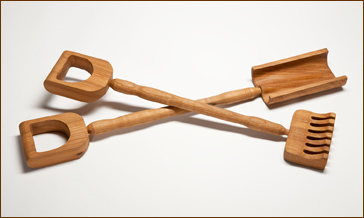 Sandbox rake and shovel made from wood of the Olmsted Elm