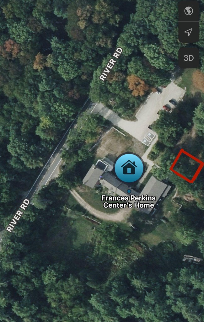 Aerial photo of site grounds with a red square indicating space for First Amendment activities